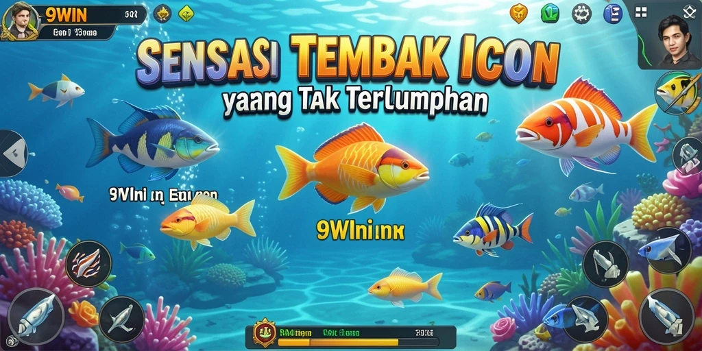 Screenshot gameplay 9WIN yang menampilkan aksi menembak ikan.
