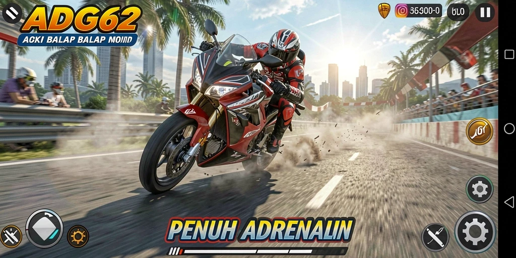 Screenshot gameplay seru dari balapan motor di ADG62.
