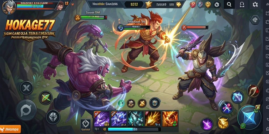 Screenshot utama HOKAGE77 menampilkan aksi seru dalam game MOBA.