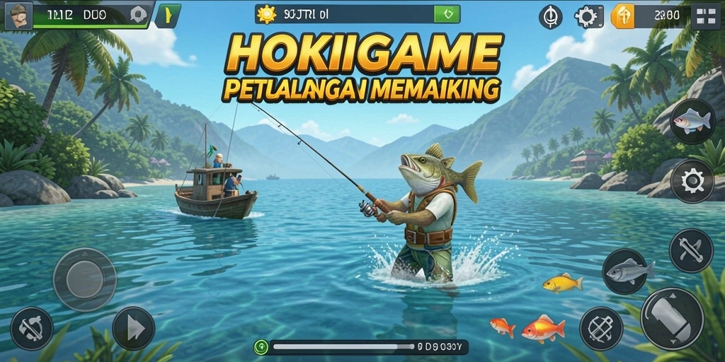 Tampilan gameplay HOKIGAME yang seru dan interaktif saat memancing.