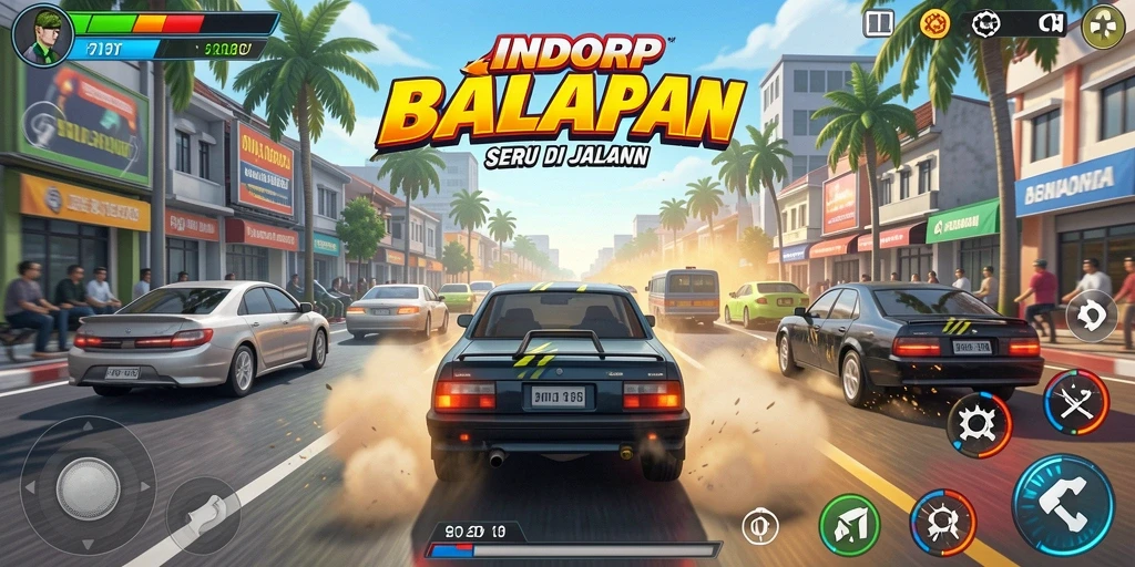 Tampilan gameplay menegangkan di INDORP saat balapan.