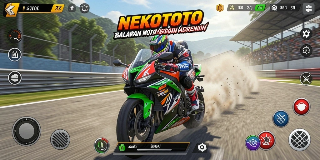 Gameplay seru NEKOTOTO dengan balapan motor yang menegangkan.