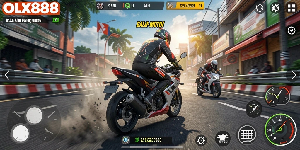 Gameplay seru di OLX888 dengan balapan motor yang menantang.