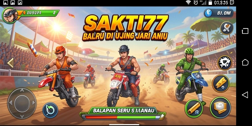 Tampilan gameplay mendebarkan dari SAKTI77 saat balapan.
