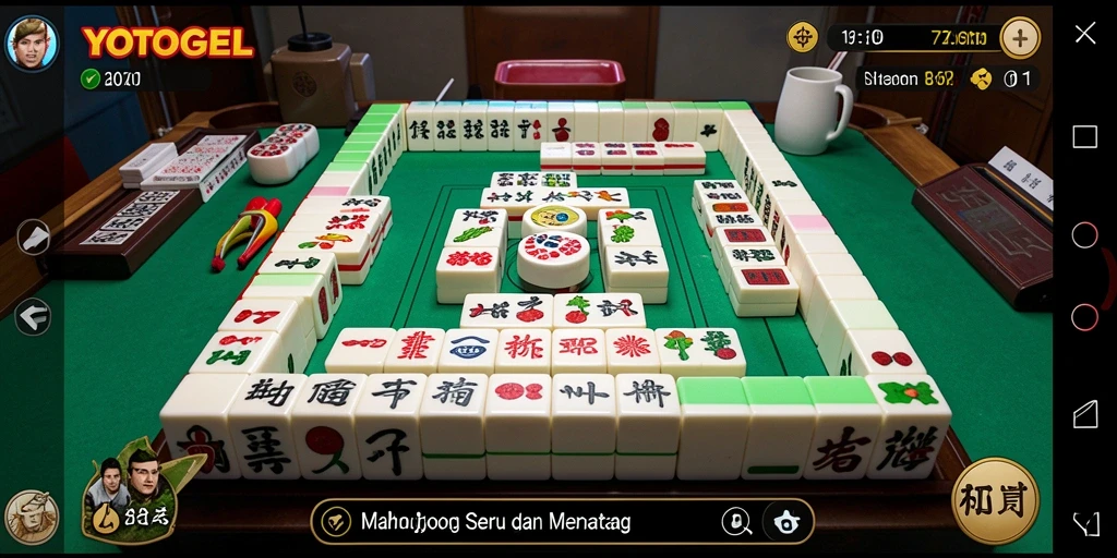 Tampilan gameplay YOTOGEL yang menampilkan batu Mahjong yang berwarna-warni.